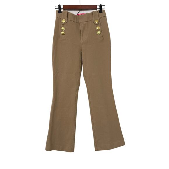 Lilly Pulitzer Sailor Wide Leg Khaki Tan Gold Button Front Pants Size Women's 2 - Picture 2 of 5